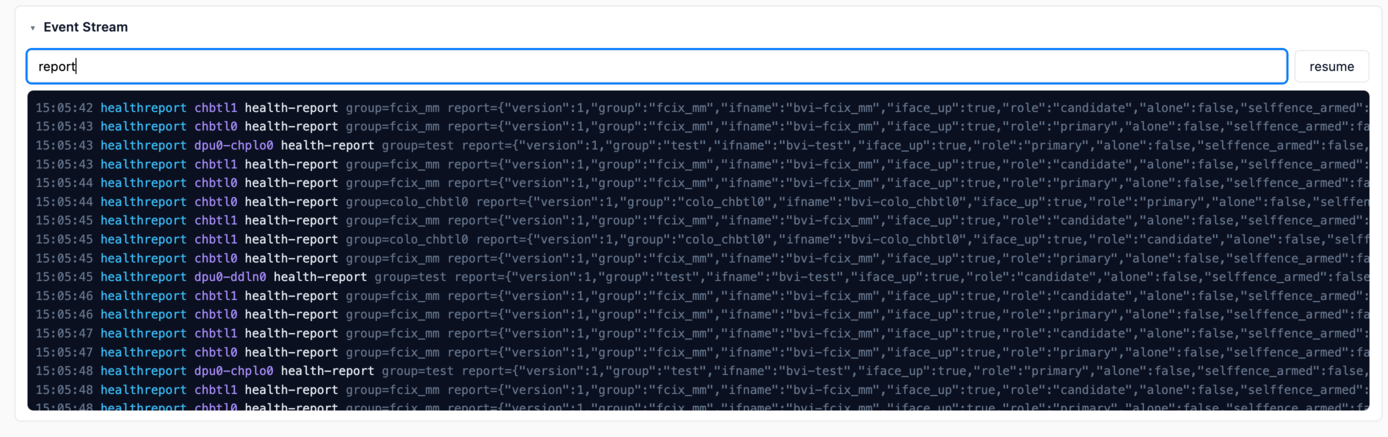 Screenshot of vpp-evpnf events stream